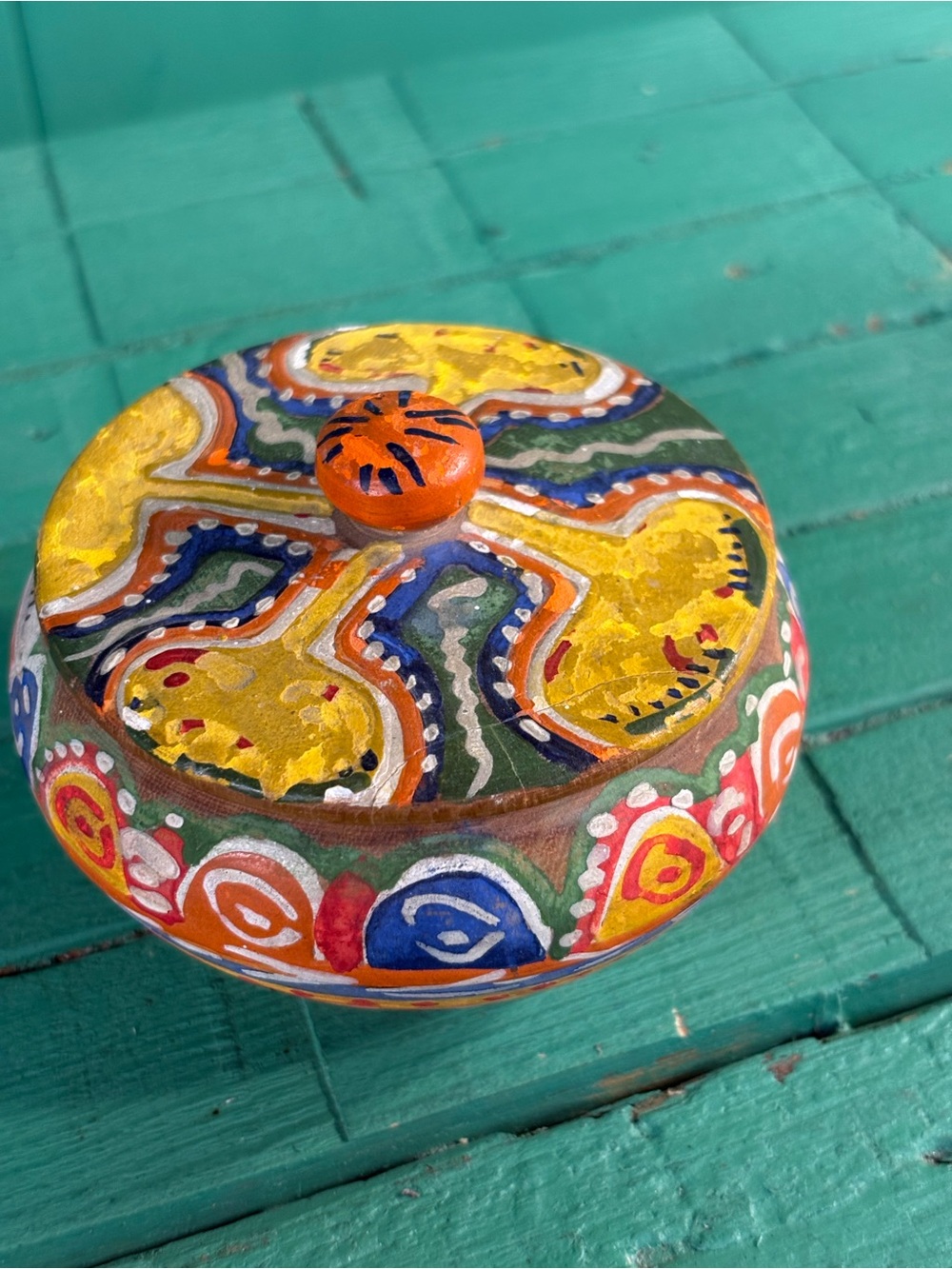 Hand‑Painted Wooden Trinket Box – Folk Art Decor